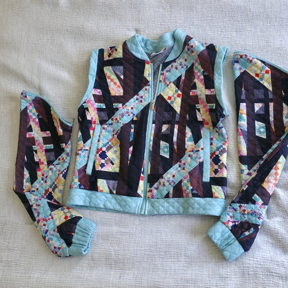 Rare Vintage Patchwork Quilted Jacket Convertible… - image 5